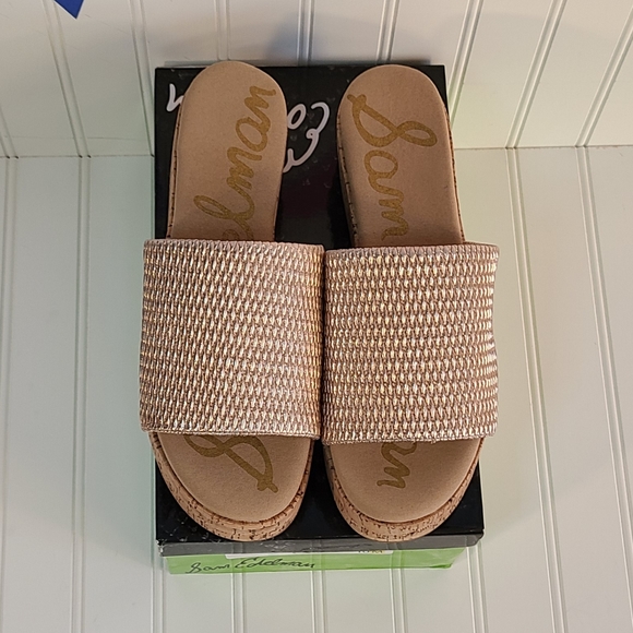 Sam Edelman Wendi Cork Platform Blush Gold Ruched Sandal Slides size 10 - Picture 4 of 16